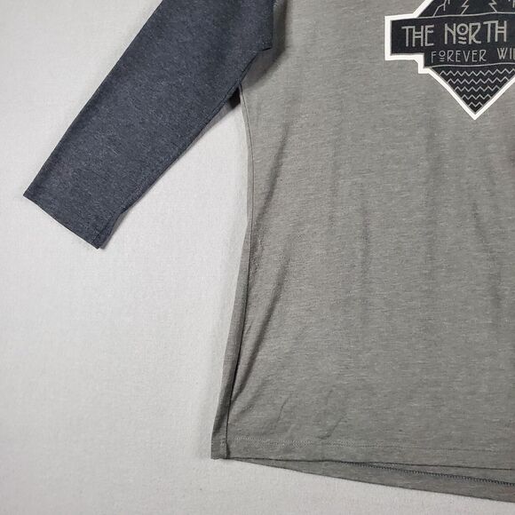 The North Face TNF T-Shirt Womens L FOREVER WILD Tenaya Baseball Raglan Tee Gray - Picture 4 of 9